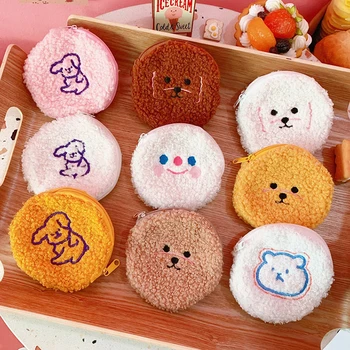 

Small Purse Women Mini Bag Plush Coin Purse Soft Girl Style Coin Wallet Animal Bear Dog Smile Key Headset Handbag Coin Holder