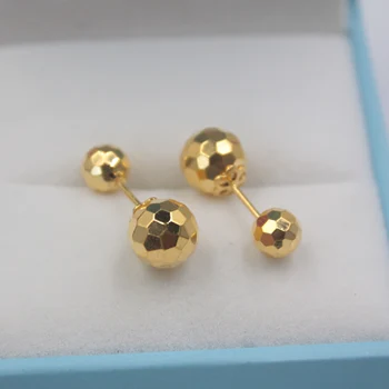 

Real 18K Solid Gold Stud Earrings For Women Real Yellow Rose Gold Carved Ball Christmas Gift Statement Earrings