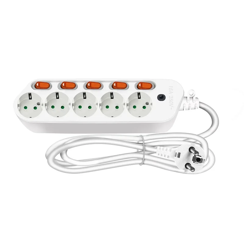 

16A 250V 3500W Overload Protection European style Power Strip Separate Control ON/ OFF EU AC Outlet Socket Plug 1.5/2.5M Wire
