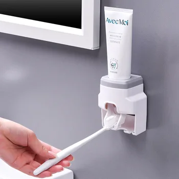 

GURET Punch Free Toothpaste Squeezer With Toothbrush Holder Multifunctional Toothpaste Dispenser Shelf Home Bathroom Accessories