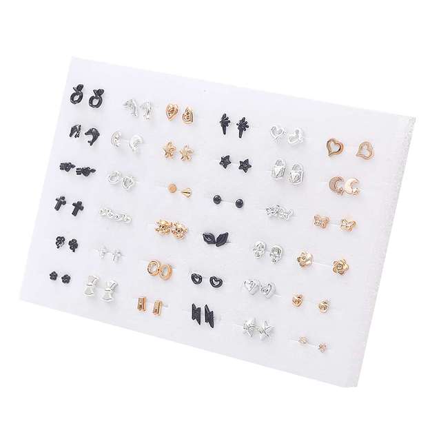 Randomly Mixed Silver Color Women Butterfly Bowknot Flower Heart Small Plastic Stud Earrings Sets For Girl Jewelry Part