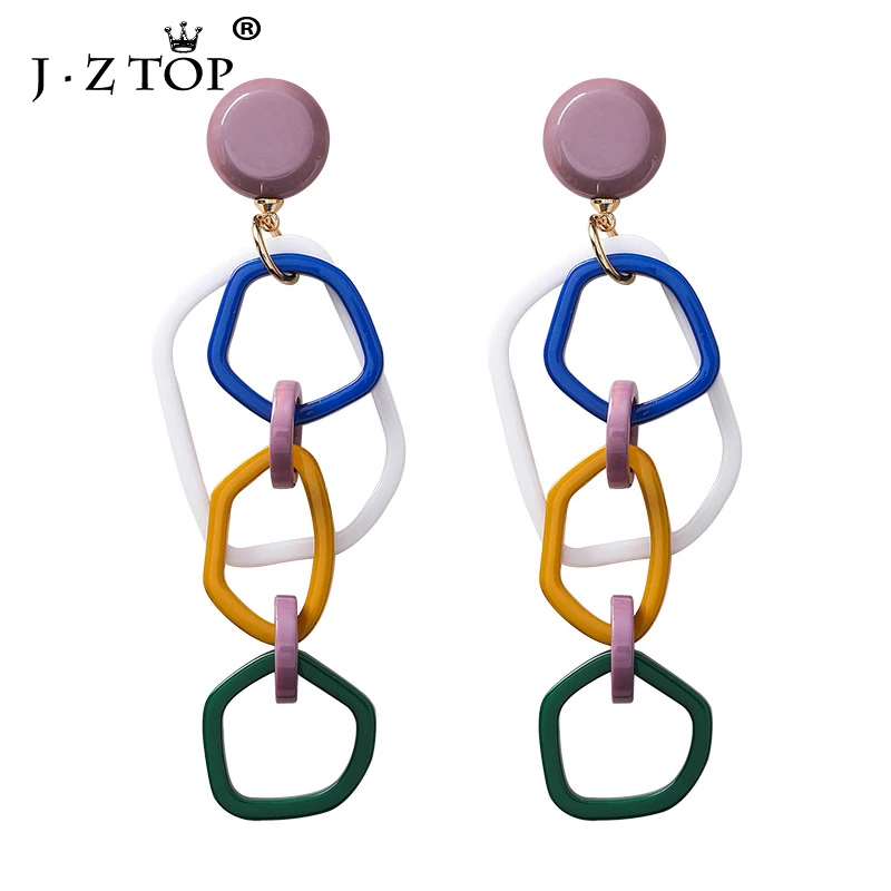 

Ladies Irregular Circle Drop Earring For Women Acrylic Long Stitching Chain Earrings Exaggeration Geometry Contrast Color Earing