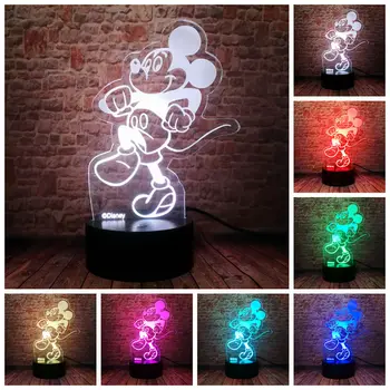 

Walrking Mickey Mouse Anime Figure Model 3D Nightlight LED 7 Colors Changing Light Mickey Family Figuras Flash Toys