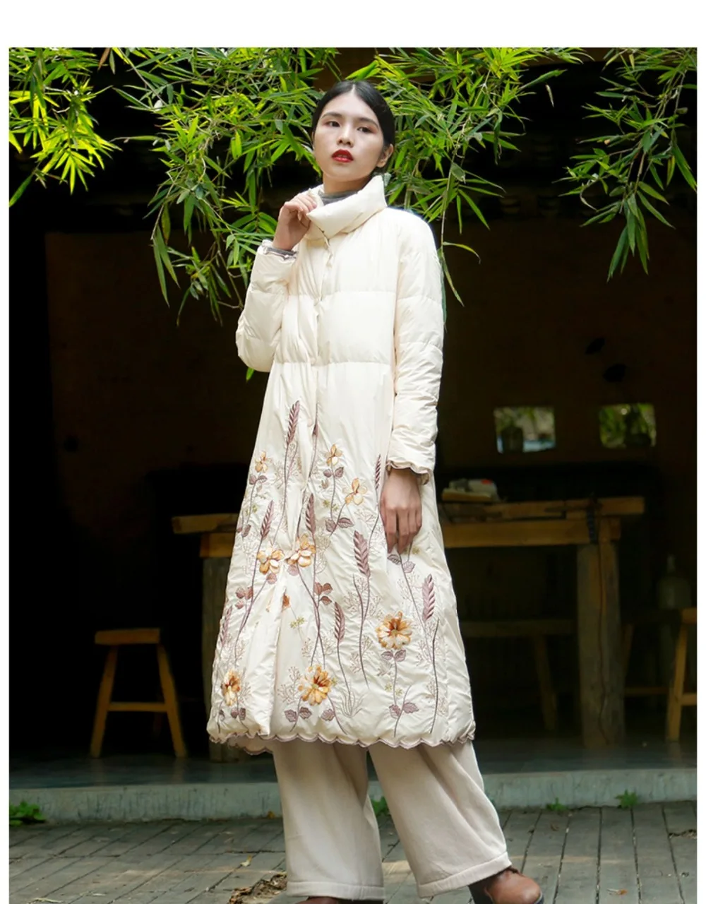 LZJN Women's Winter long Down Coat Jacket Embroidery Ultra Light Warm White Duck Down Coat Female Outerwear Parka Пуховик (13)