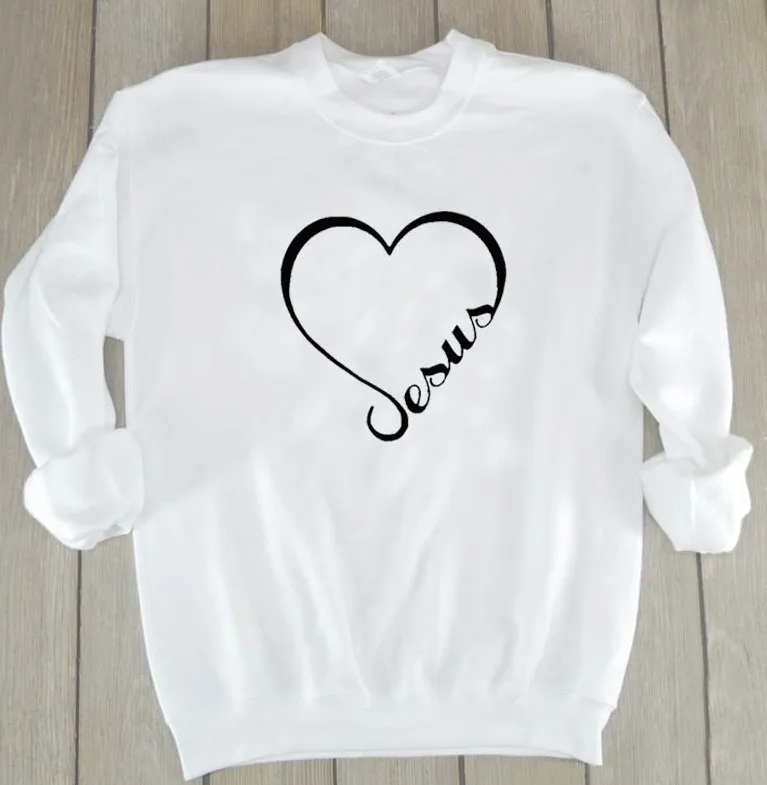 Женская толстовка с надписью «Jesus love heart», религиозная вера, сольган, хлопок, длинный рукав, женские топы с изображением Иисуса, христианский пуловер