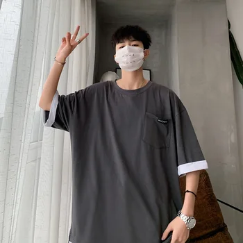 

ZHIJING 2020 Summer INS Mock Two-Piece Half-sleeve Shirt T-shirt Male STUDENT'S Loose-Fit Versatile Half Sleeve