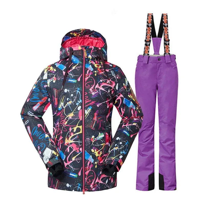 Fashion Black Women's Snow Suit sets 10K waterproof windproof outdoor sports wear snowboarding Costume Snow pants+ ski outfit - Цвет: picture jacket pant