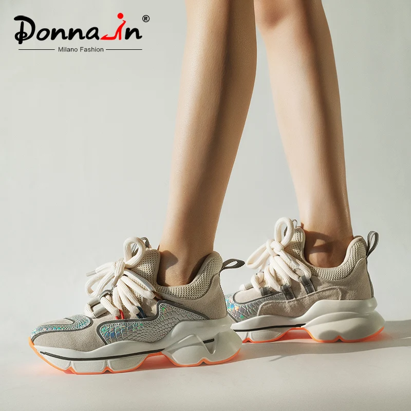 

Donna-in Snake Printed Women Platform Sneakers Spring Real Leather Breathable Casual Round Toe Colorful Fashion Women Flat Shoes