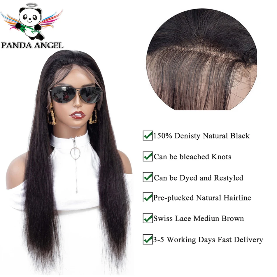  Panda 13x4 Lace Front Wigs 8-30inches Brazilian Straight Lace Front Wig 150% Density Pre Plucked 10