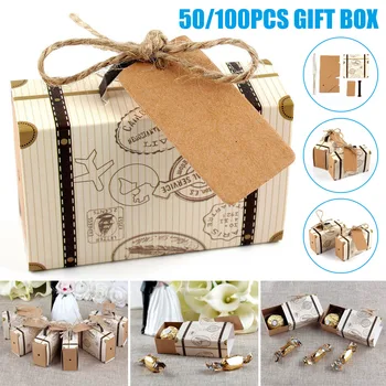 

Vintage Paper Favor Box Mini Suitcase Candy Gift Case for Travel Theme Party Wedding Birthday LAD-sale
