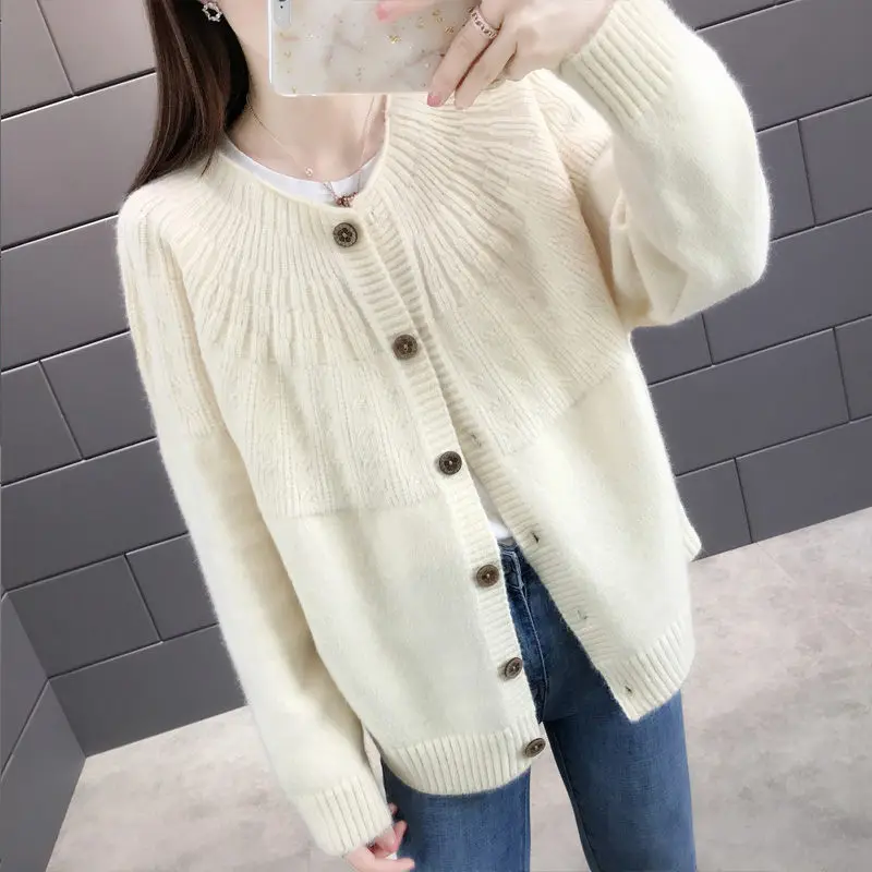 beige Новинка весны, Модный повседневный короткий свитер, пальто для женщин, Свободный вязаный кардиган, куртка для дам, рубашка с пряжкой, блуза, топы f2487 - Цвет: beige