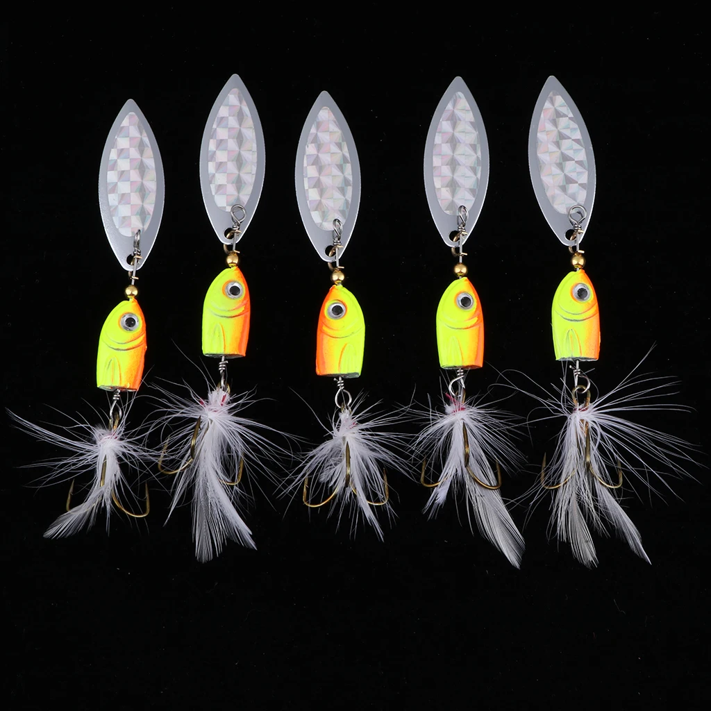 5pcs Fishing Lure Spinnerbait, Bass Trout Salmon Hard Metal Spinner Baits Kit Fishing Tackles