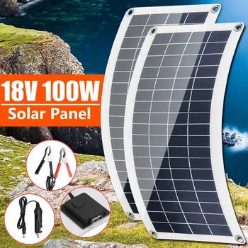 

100W/50W Solar Panel 18V USB Monocrystalline Solar Cell Module Cable Connector Battery Charger Waterproof for Outdoor Camping