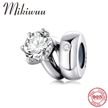 

New Arrival 925 Sterling Silver Shining CZ Ring set Fine Beads Charm Fit Original Mikiwuu Bracelets Necklace jewelry Making