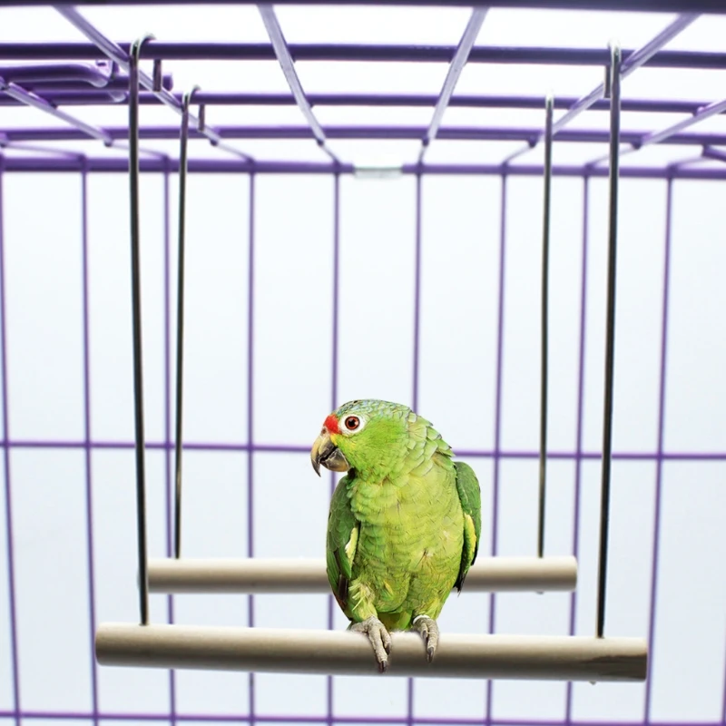 Natural Wooden Birds Perch Parrots Hanging Swing Cage Pendant Toys Stand Holder