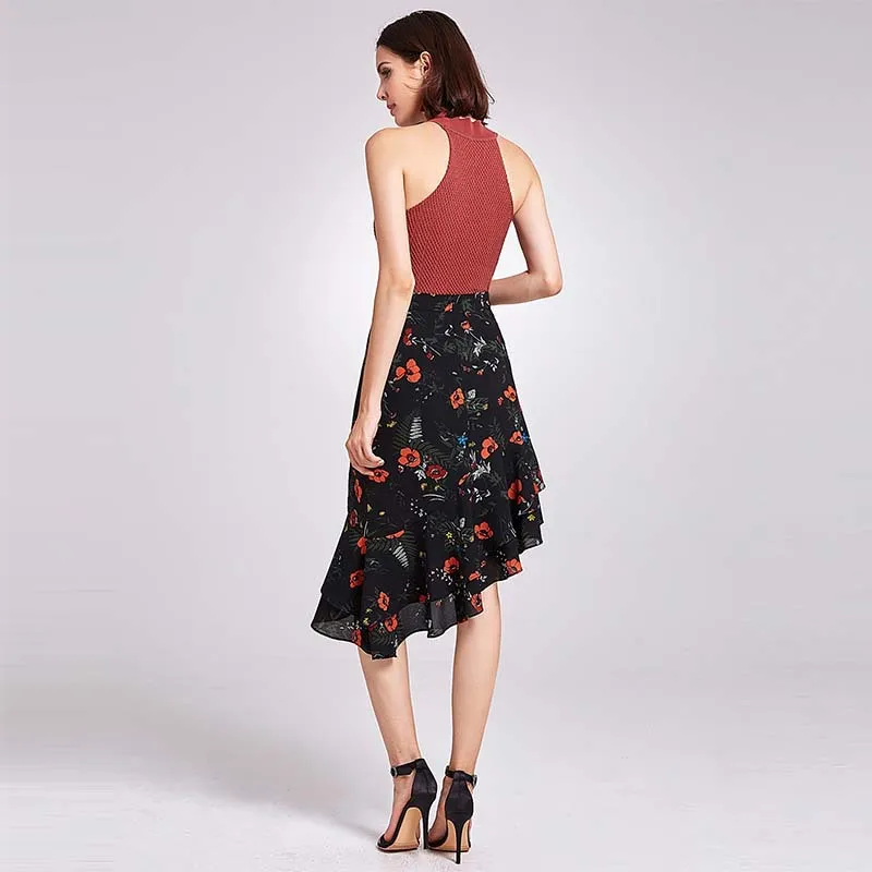 

Skirt 2019 Europe And America Spring New Style Floral-Print Irregular Hypotenuse Chiffon Skirt