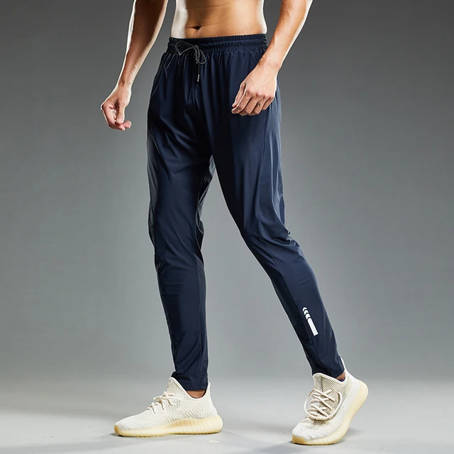 Summer Thin Men's Jogging Sweatpants Elastic Shrink Leg Casual Outdoor Training Fitness Sport Pants Running Trousers Blue