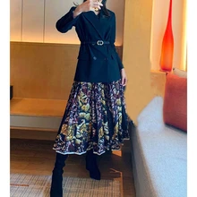 Cosmicchic подиумная модная юбка макси в стиле бохо Ретро узор высокая Талия плиссированная элегантная длинная юбка юбки для вечеринок