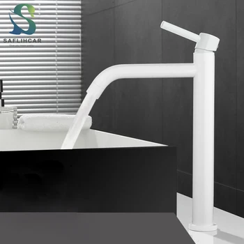 

White Bathroom Basin Faucet Simple Modern Style Single-handle Hot and Cold Faucet Deck Installation Basin Sink Faucet