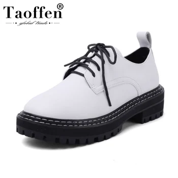 

Taoffen Real Leather Women Flat Shoes Spring Casual Work Shoes Woman Outdoor Vacation Lace Up Brand Flats Footwear Size 34-41