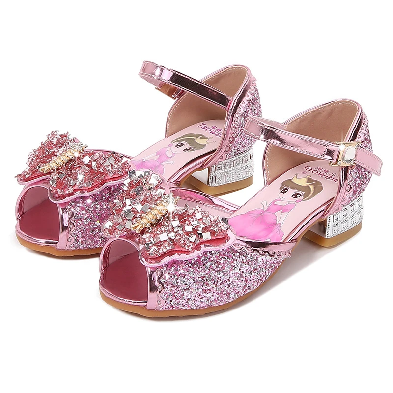 Sandalias de tacón alto con cristales de princesa para niña, zapatos de mariposa diamantes de imitación y lentejuelas, fiesta de boda, de verano|Sandalias| - AliExpress