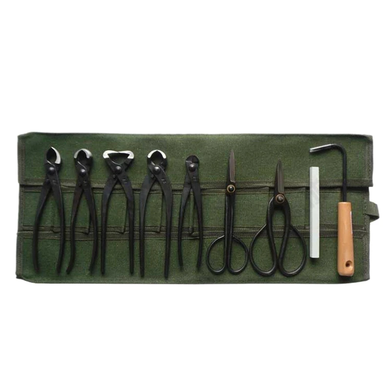 Japanese Bonsai Tools Roll Bag Canvas Leather Bonsai Tool Kit Set