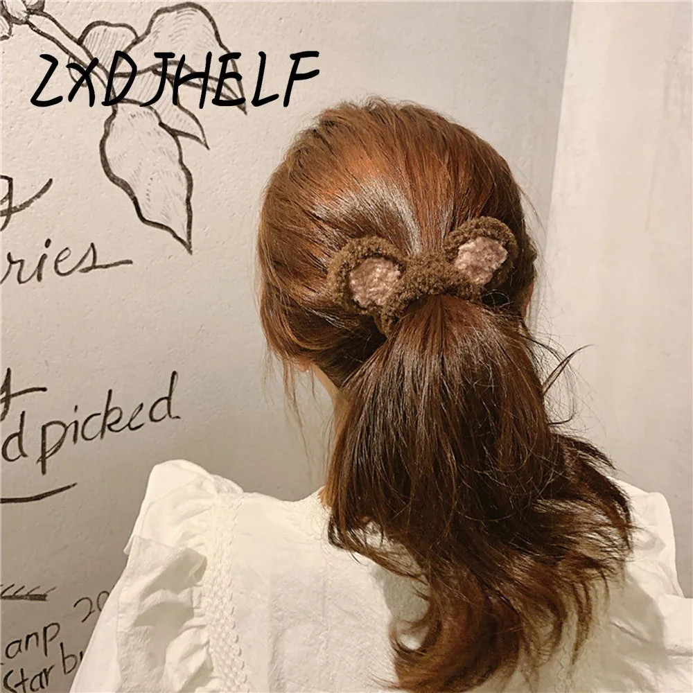 ZXDJHELF Cute Plush Elastic Hair Band For Hair Accessories Simple Cartoon Women Rubber Band Mujer Scrunchie Ponytail Holder F576
