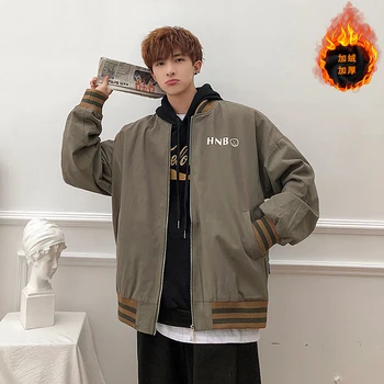 

Autumn Plus Velvet Jacket Men's Slim Fashion Letter Printing Casual Baseball Uniform Jacket Man Streetwear Hip Hop Bomber Jacket