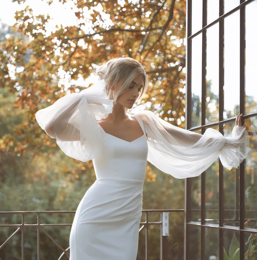 Wedding Sleeve Accessories Contemporary Matt Stretch Crepe Detachable Plisse Tulle Wedding Sleeve Accessories