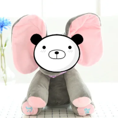 pink ear elephant Слон животные плюшевая мягкая Музыкальная кукла Кролик Слон интерактивная игрушка Peek A Boo электрическая для детей - Цвет: pink ear elephant