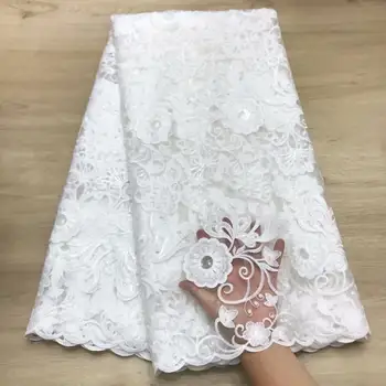 

2019 High Quality Nigerian Tulle Lace Fabrics Latest White 3 d flowers Mesh African Lace Fabric Bride French Net Lace Fabric