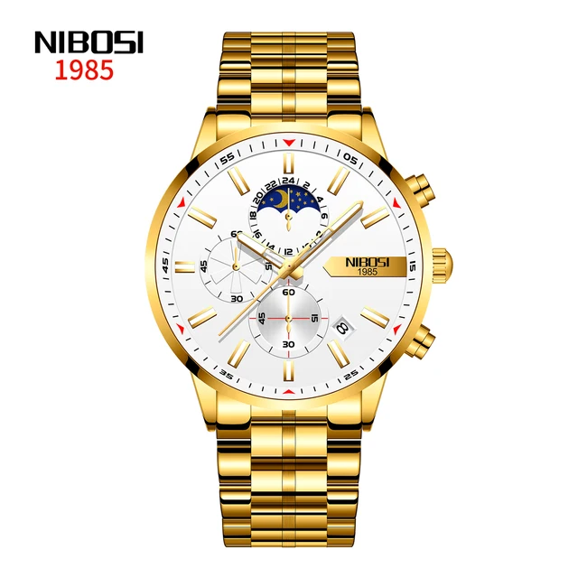 2021 New NIBOSI Brand Fashion Watch For Men Quartz Sports Stainless Steel Waterproof Chronograph Mens Watches Relogio Masculino A