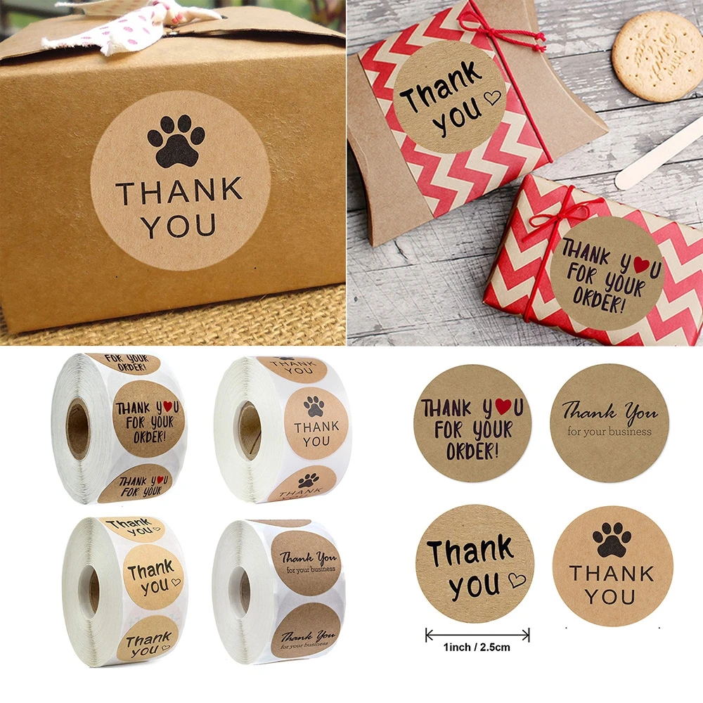 500pcs Cute Thank You for Your Order Round Kraft Paper Sticker DIY Envelopes Gift Seal Label Scrapbooking Album DIY Decoration