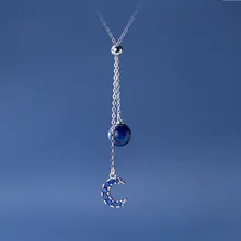 925 стерлингового серебра синий камень горный хрусталь ожерелья с кулонами в виде Луны ювелирные изделия женские подарки