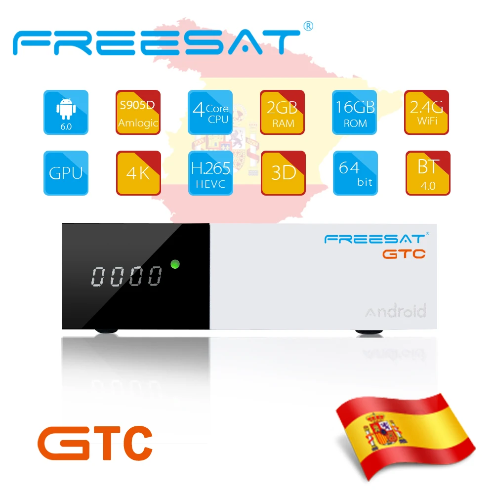 Freesat GTC Android ТВ коробка 6,0 S905D 2/16GB BT4.0 DVB-S2 кабель DVB-T2 dvb-c ISDB-T-цифра спутниковый телевизионный ресивер Европа ccam IP ТВ m3u Испания