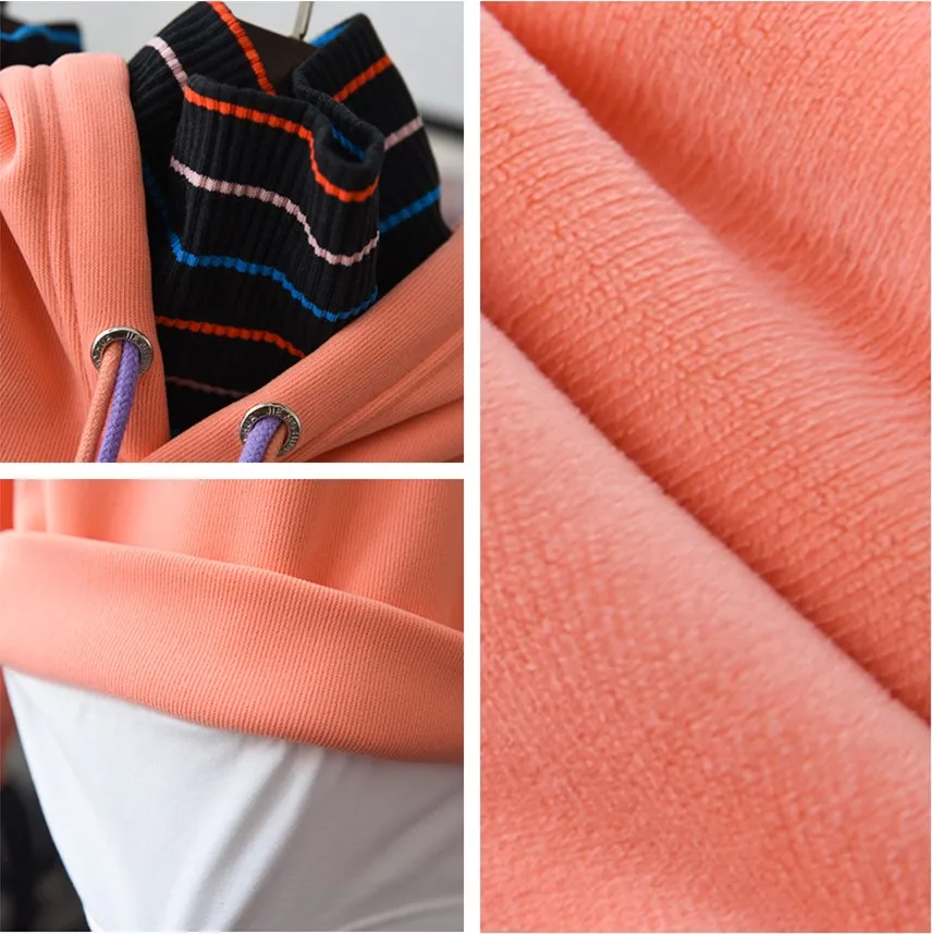 autumn women fleeced hoodie high street warm hooded sweatshirt turtleneck pullovers coats loose cool hoodies teenager