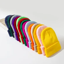 Унисекс, зимняя вязаная шапка, одноцветная, с манжетами, короткая, дыня, шапка для взрослых, повседневная, хип-хоп шапка, сохраняющая тепло, эластичные шапки, 17 цветов