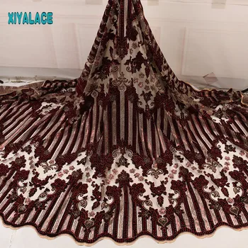 

Latest velvet lace fabric hgih quality african wedding lace fabric 5yards african french lace with stones for woman 3203b