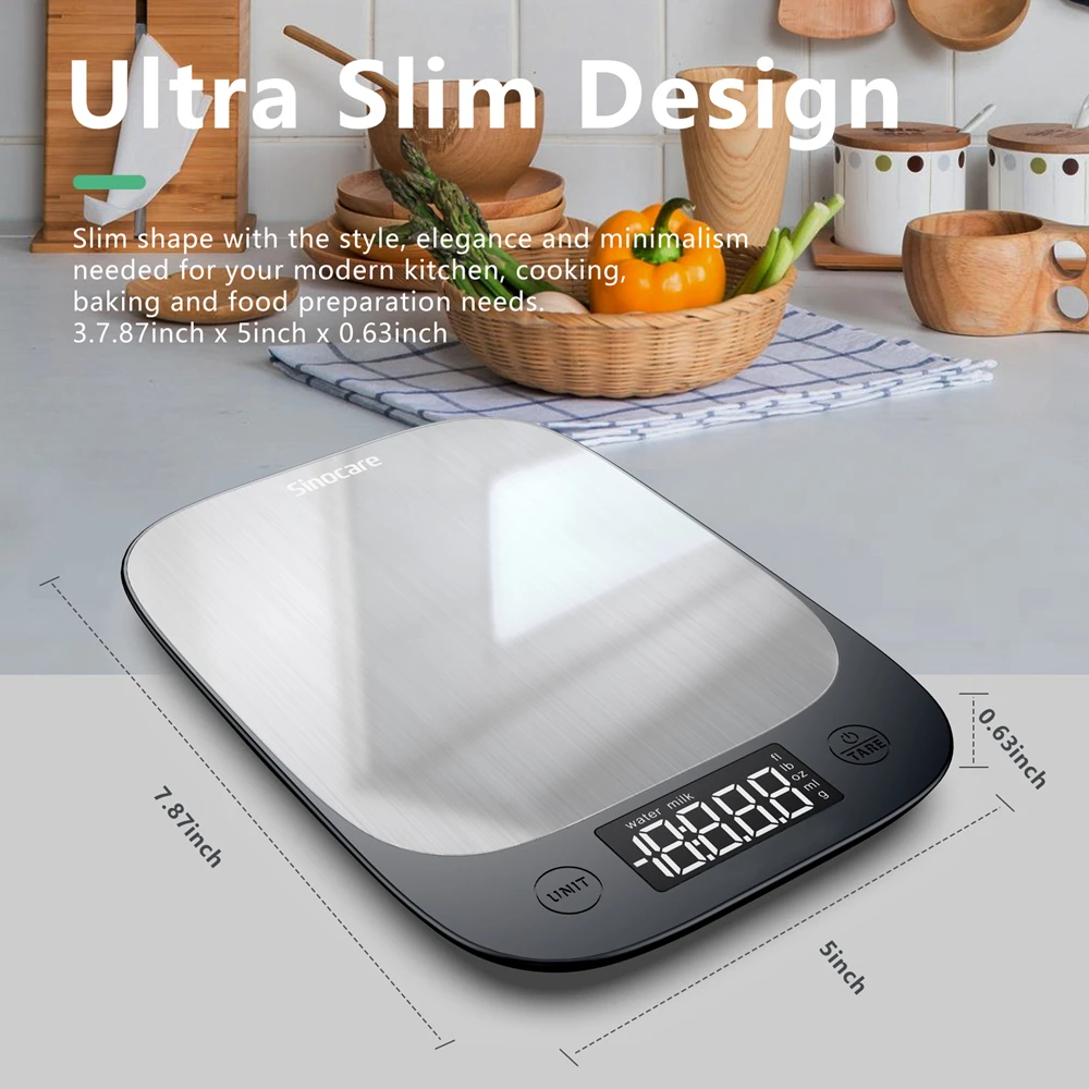 Sinocare 5kg Household Weights Scale LED Electronic Kitchen Scale Food Scale Baking Measurement Accurate Support IOS Android