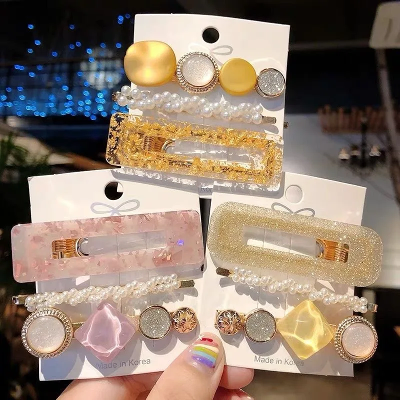 

1Set Handmade Pearls Hair Clips Pin For Women Fashion Geometric Flower Barrettes Headwear Girls Sweet Hairpins Hair Accessories