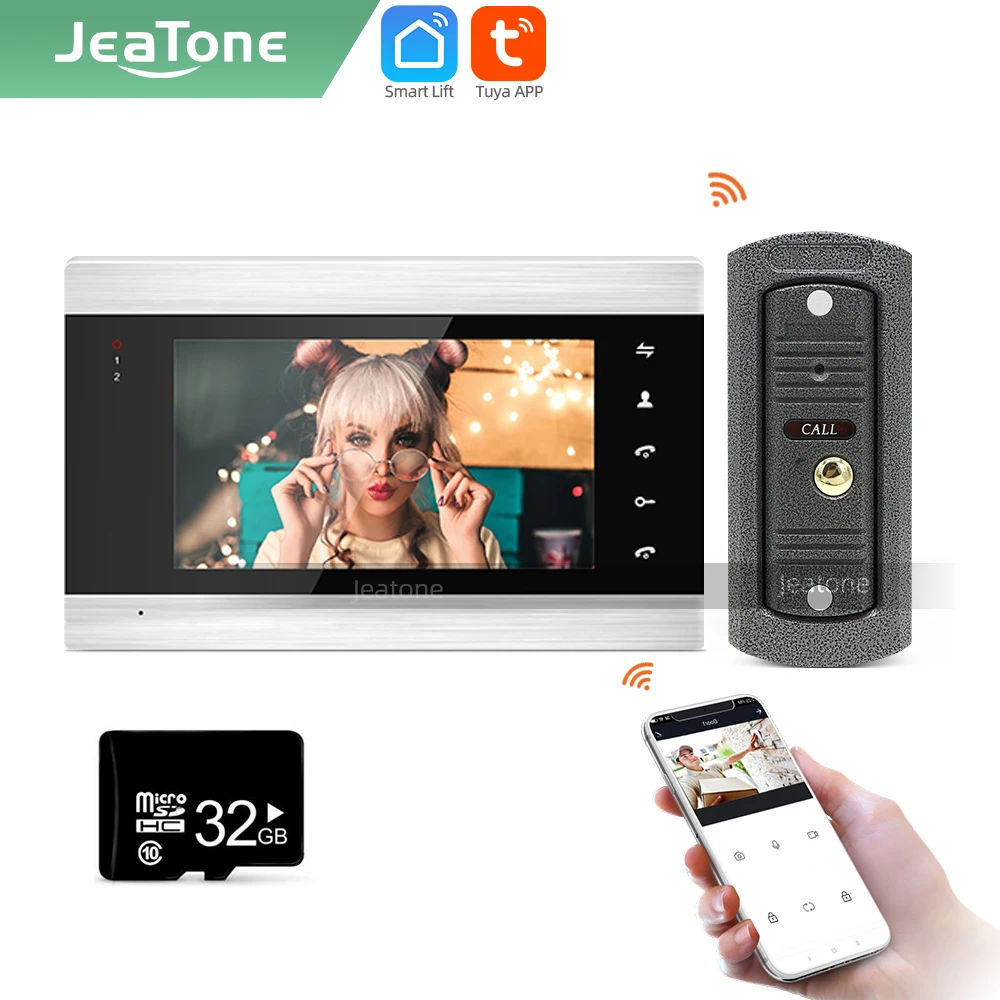 

Jeatone Tuya 7-дюймовый видеодомофон дверной звонок дверной глазок набор камер умный дом Беспроводная система дистанционного управления доступом для квартиры