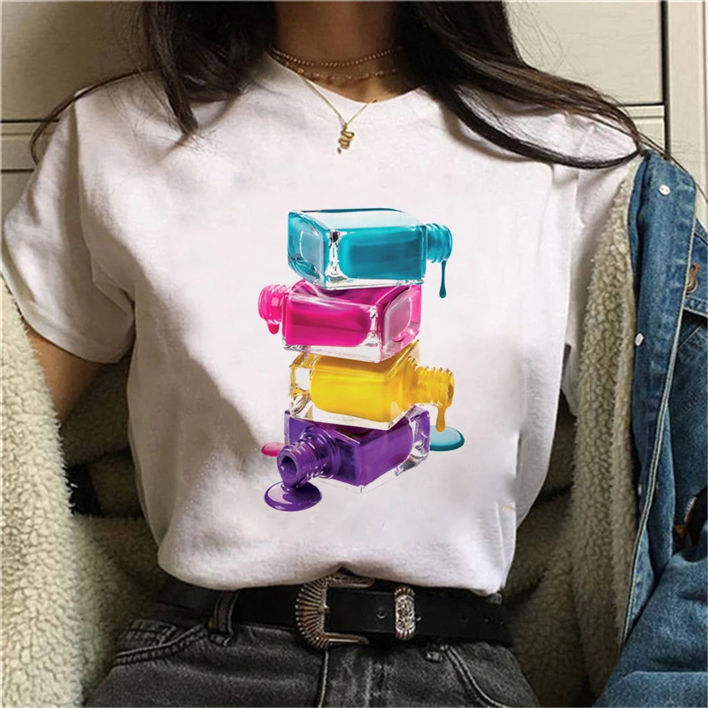 Colorful paint Printed T Shirt Women Top Tees Harajuku kawaii Short Sleeve Ulzzang T-Shirt Femme Camisetas Mujer 2020