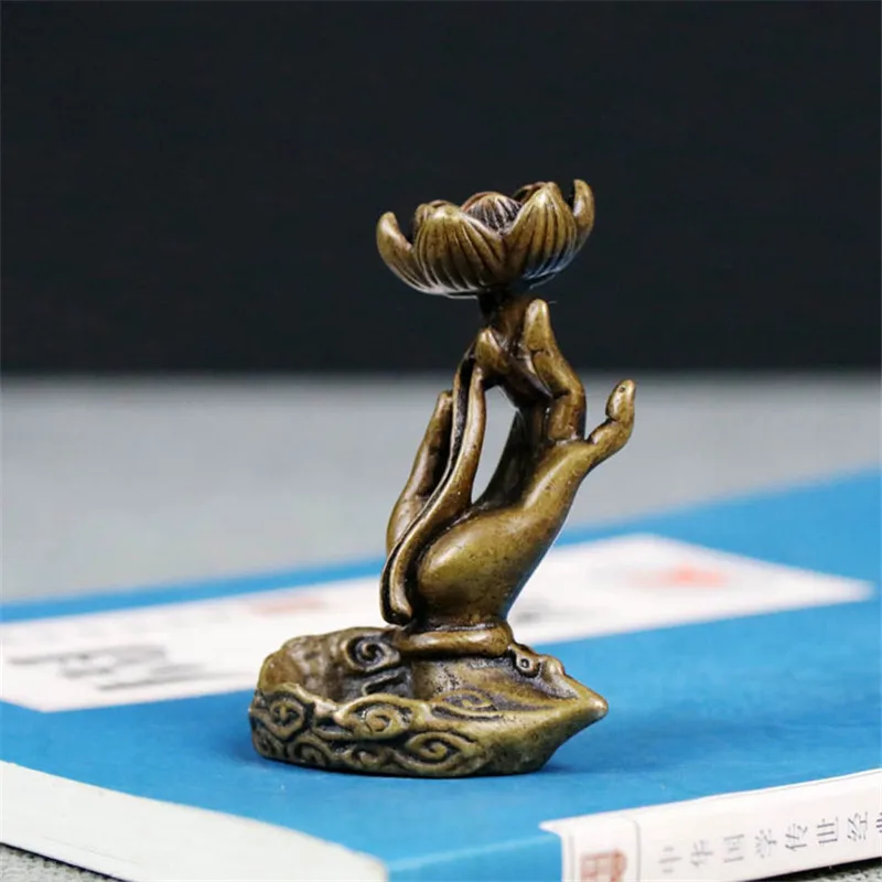 Buddha Hand Lotus С фигуркой Будда из античной бронзы ручная статуя лотоса чайный стол украшение обратного потока сандалового дерева ладан горелки храма украшения для дома комнаты - Цвет: Buddha Hand Lotus