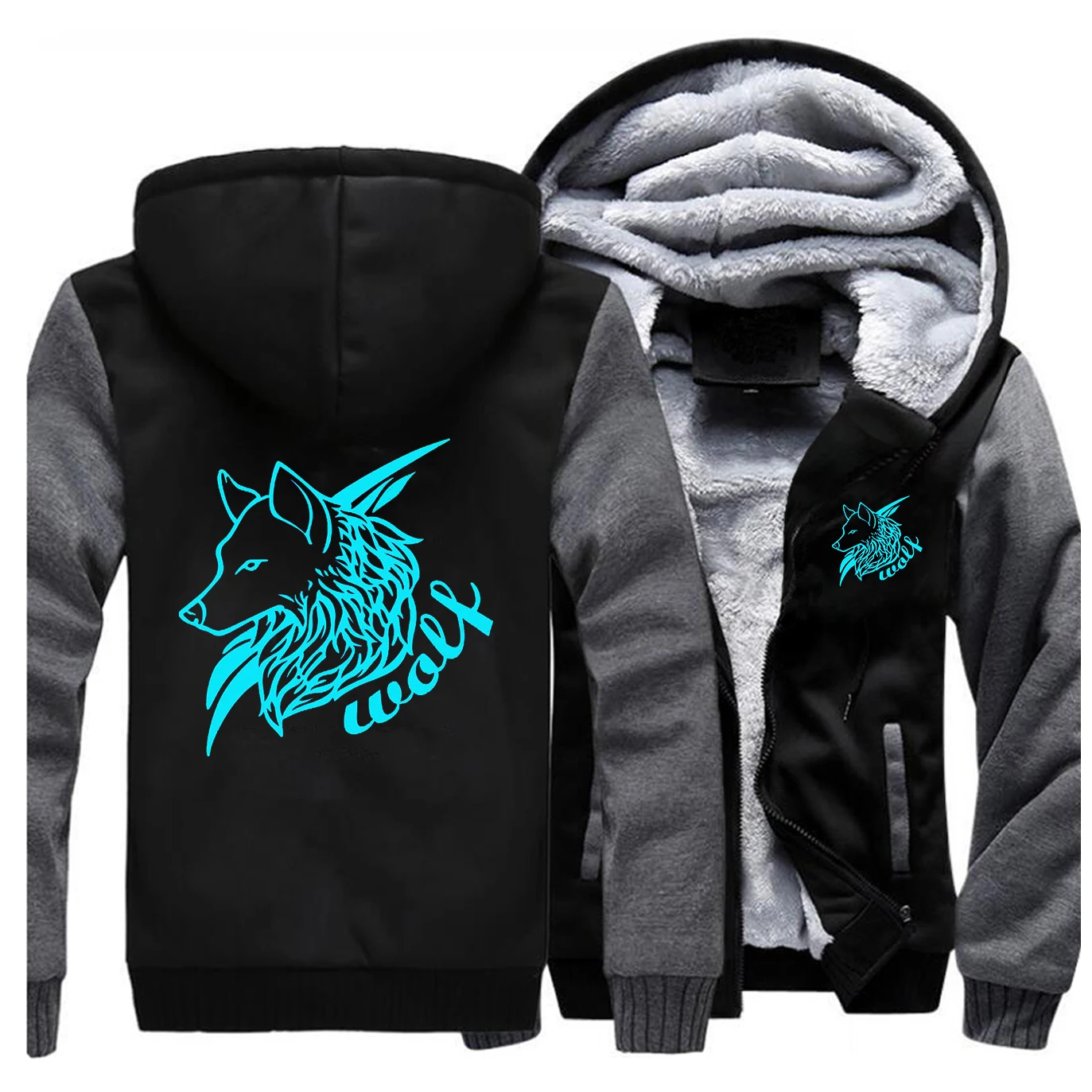 Wolf Moon Sweatshirts Men Winter Fleece Print Thick Hoodies Jacket Hoddie Streetwear Sportswear