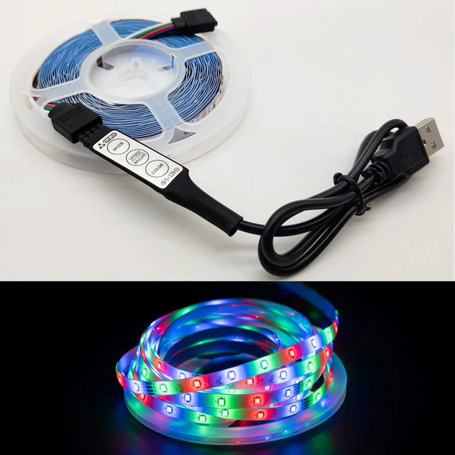 LED Light Strip luces USB Infrared Remote Control 5V RGB 2835 Flexible Lamp Tape Ribbon Diode For Festival Party TV Desk Bedroom 3 Key RGB 2835