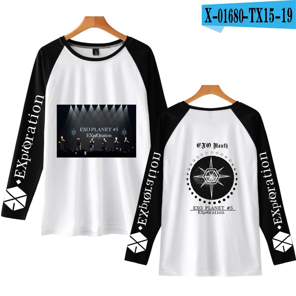 Горячая EXO PLANET#5 Футболка Harajuku с длинным рукавом и принтом для женщин EXO PLANET#5 Футболка Высокое качество Новые повседневные футболки с круглым вырезом - Цвет: D