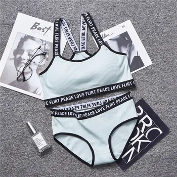 

2020 new summer Women Lingerie Set Cotton Screw Thread Push Up Bra Set Letter Print Comfort Underwear Women Bra Panties Set