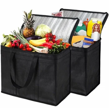 

2 Pack Insulated Reusable Grocery Bag Food Delivery Bag with Dual Zipper