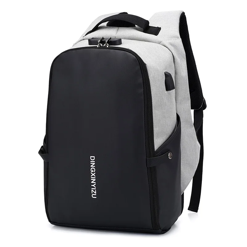 Рюкзак на молнии с защитой от кражи, 15,6 дюймов, мужские школьные рюкзаки для ноутбука, водоотталкивающий рюкзак для путешествий, 20 л, мульти зарядка через usb, мужской рюкзак - Цвет: Light Grey DF054