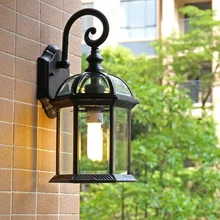 Lámpara de pared Vintage para exteriores, luz de porche, Oro Negro, LED, pasillo de jardín, iluminación decorativa E27, impermeable al aire libre